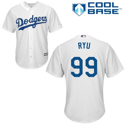 Dodgers #99 Hyun-Jin Ryu White Cool Base Stitched Youth MLB Jersey - Click Image to Close